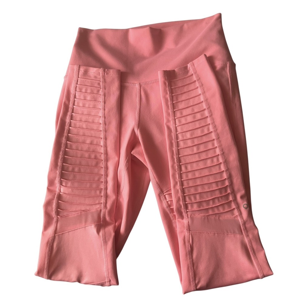 ALO YOGA MOTO ATHLETIC EXERCISE LOUNGING CASUAL LEGGINGS MACARON PINK SIZE SMALL - Picture 4 of 9